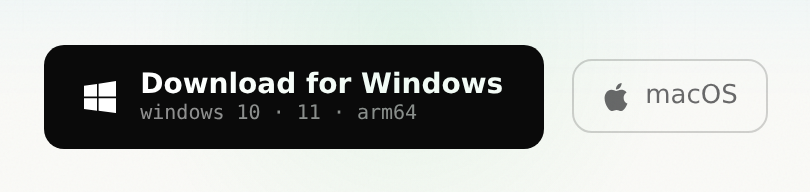 Download buttons on dimmy.app showing macOS and Windows, with Linux on the waitlist